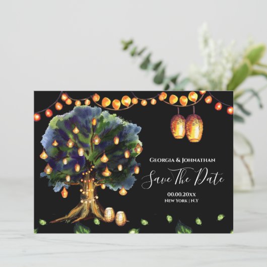 Straallantaarns boomstam oosterse lantaarn save the date (Staand voorkant)