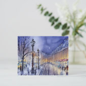 Straat bij schemering in de winter feestdagenkaart (Staand voorkant)