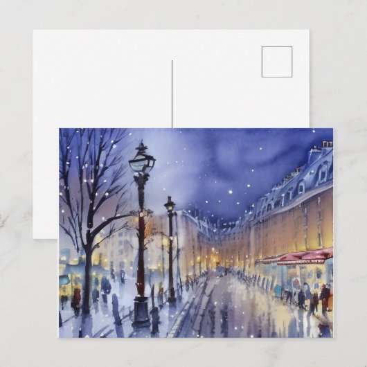Straat bij schemering in de winter feestdagenkaart (Voorkant / Achterkant)