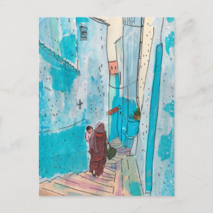 Straat Chefchaouen Marokko Paper Collage Sketch Briefkaart