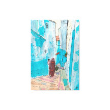 Straat Chefchaouen Marokko Paper Collage Sketch