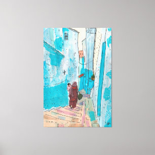 Straat Chefchaouen Marokko Paper Collage Sketch Canvas Afdruk