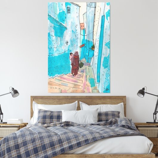 Straat Chefchaouen Marokko Paper Collage Sketch Canvas Afdruk (Insitu (Slaapkamer))