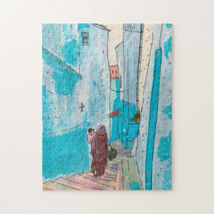 Straat Chefchaouen Marokko Paper Collage Sketch Legpuzzel