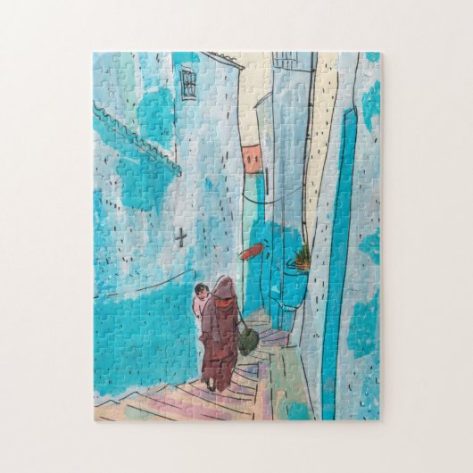 Straat Chefchaouen Marokko Paper Collage Sketch Legpuzzel (Verticaal)