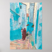 Straat Chefchaouen Marokko Paper Collage Sketch Poster (Voorkant)