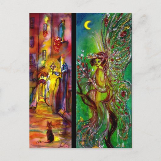 Straat in de nacht en Green Fairy Uitnodiging Briefkaart (Voorkant)