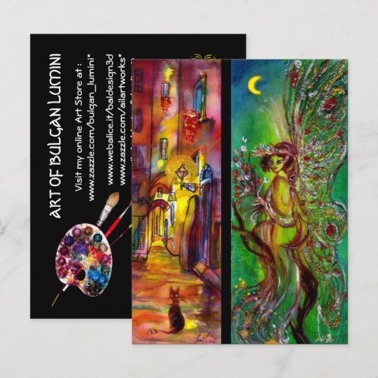 Straat in de nacht en Groene Fee Uitnodiging Briefkaart (Voorkant / Achterkant)