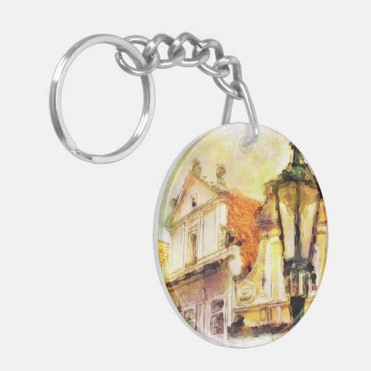 Straat in het oude deel van praag sleutelhanger (Voorkant Links)