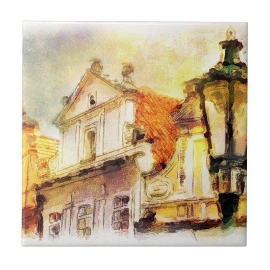 Straat in het oude deel van praag tegeltje (Voorkant)