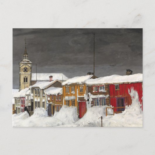 Straat in Røros in de winter, Winter Fine Art Briefkaart (Voorkant)