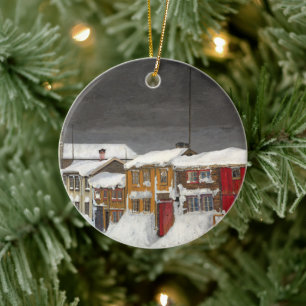 Straat in Røros in Winter (1903) Keramisch Ornament