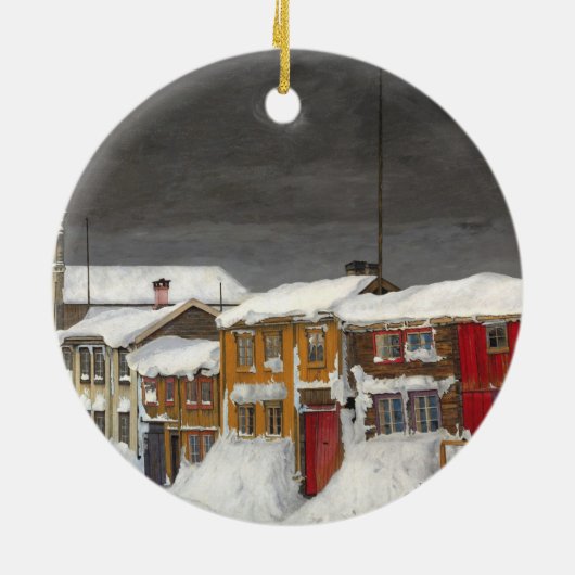 Straat in Røros in Winter (1903) Keramisch Ornament (Achterkant)