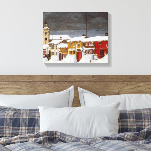 Straat in Røros in Winter Barn House Harald Sohlbe Canvas Afdruk (Insitu (Slaapkamer))