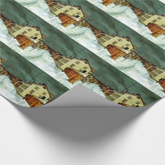 Straat in Røros (Noorwegen) fijnkunstschilderij Cadeaupapier (Hoek)