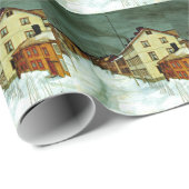 Straat in Røros (Noorwegen) fijnkunstschilderij Cadeaupapier (Rol Hoek)