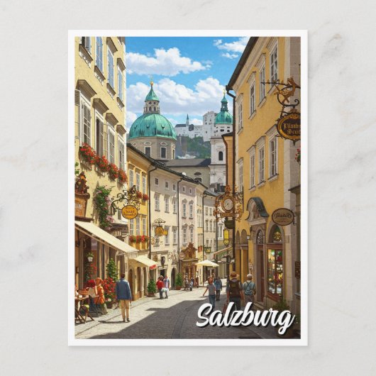 Straat in Salzburg Oostenrijk Reizen Briefkaart (Voorkant)