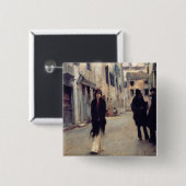 Straat in Venetië (Elegante vrouw) (Singer Sargent Vierkante Button 5,1 Cm (Voorkant /achterkant)