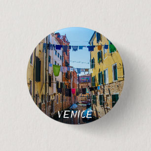Straat in Venetië met wasgoed in Italië Ronde Button 3,2 Cm