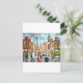 Straat leven druk nostalgisch tramstoom stort olie briefkaart (Staand voorkant)