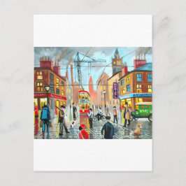 Straat leven druk nostalgisch tramstoom stort olie briefkaart