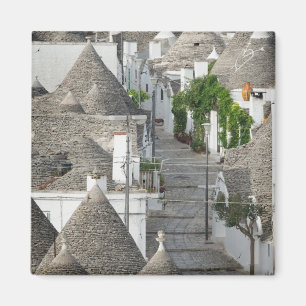 Straat met trulli-huizen in Alberobello, Puglia Magneet
