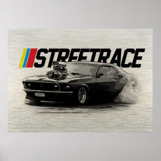 Straat Race Muskar Supercharger Turbo Burnout Poster