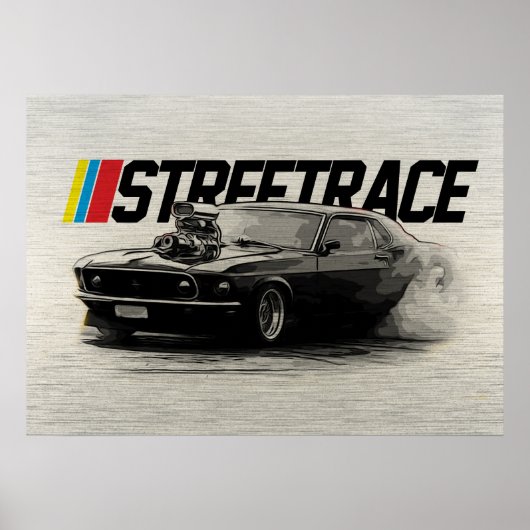 Straat Race Muskar Supercharger Turbo Burnout Poster (Voorkant)