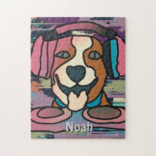 Straat Retro Hond met Hoofdtelefoon grappig Legpuzzel