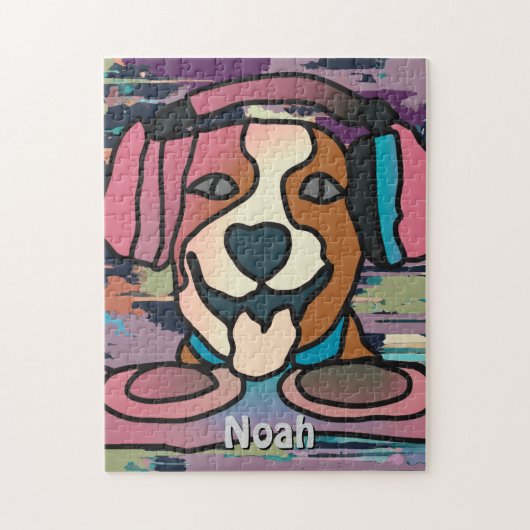 Straat Retro Hond met Hoofdtelefoon | grappig Legpuzzel (Verticaal)