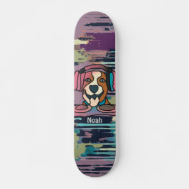 Straat Retro Hond met Hoofdtelefoon | grappig Persoonlijk Skateboard