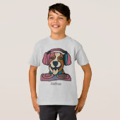 Straat Retro Hond met Hoofdtelefoon | grappig T-shirt (Voorkant volledig)