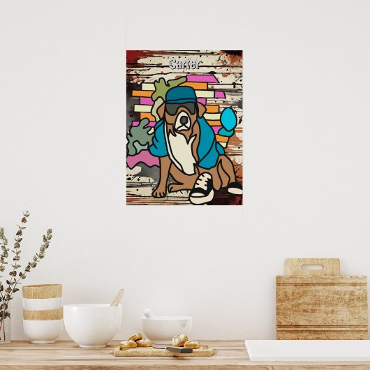 Straat Retro Hond, Pet en Sneakers | grappig gooie Poster (Keuken)