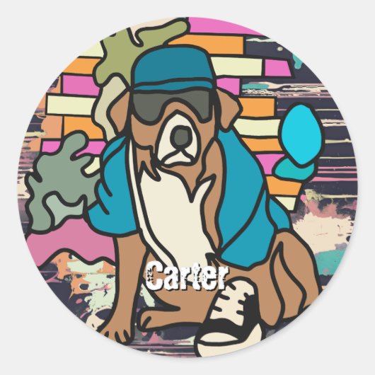Straat Retro Hond, Pet en Sneakers | grappig Ronde Sticker (Voorkant)