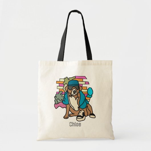 Straat Retro Hond, Pet en Sneakers | grappig Tote Bag (Voorkant)