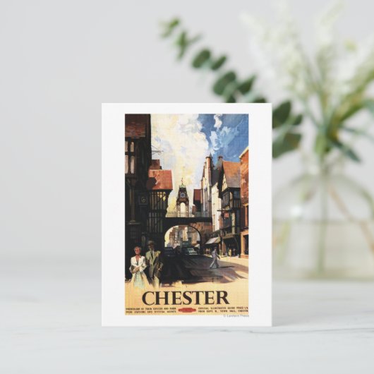 Straat Uitzicht met Clock Clock-rail met Couple &  Briefkaart (Staand voorkant)