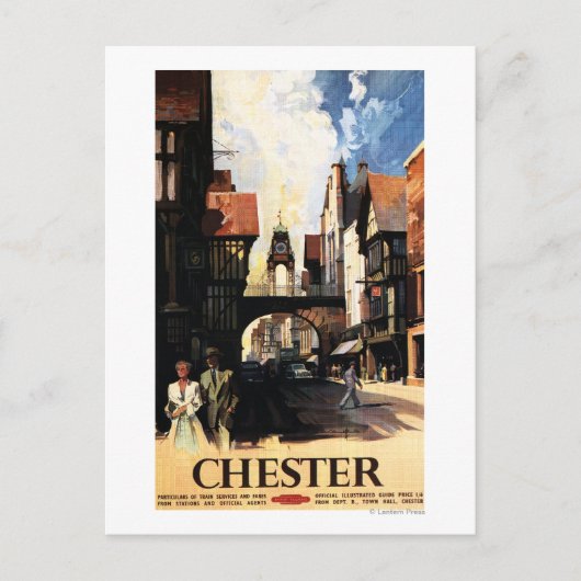 Straat Uitzicht met Clock Clock-rail met Couple &  Briefkaart (Voorkant)