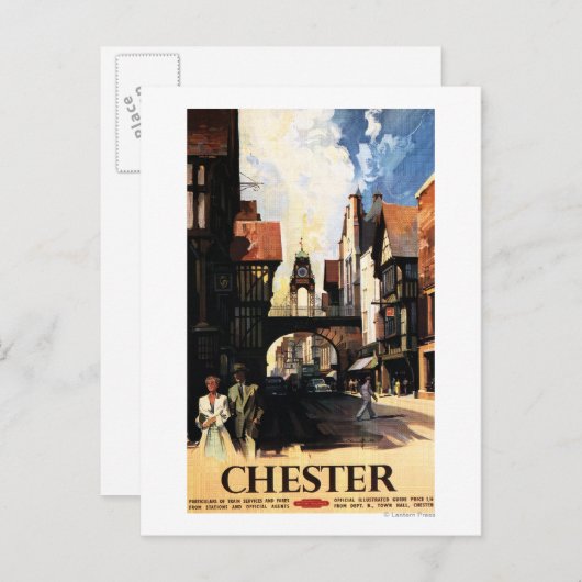 Straat Uitzicht met Clock Clock-rail met Couple & Briefkaart (Voorkant / Achterkant)