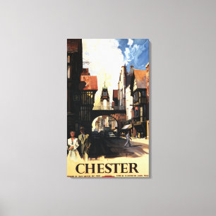 Straat Uitzicht met Clock Clock-rail met Couple & Canvas Afdruk