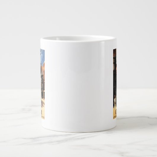 Straat Uitzicht met Clock Clock-rail met Couple & Grote Koffiekop (Voorkant)