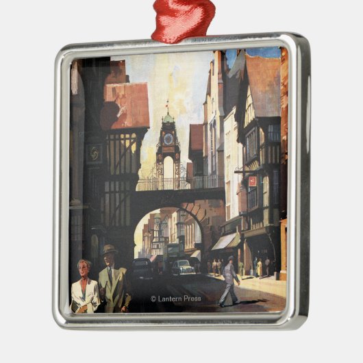 Straat Uitzicht met Clock Clock-rail met Couple &  Metalen Ornament (Links)