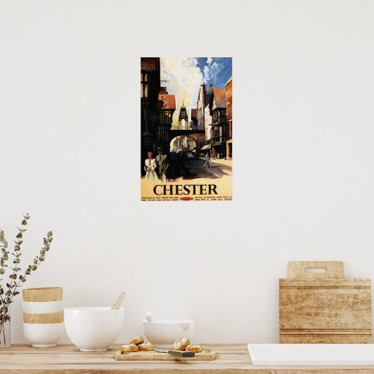Straat Uitzicht met Clock Clock-rail met Couple &  Poster (Keuken)