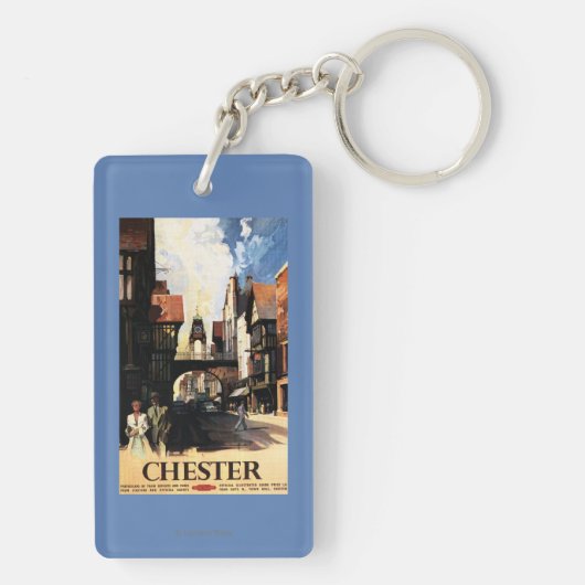 Straat Uitzicht met Clock Clock-rail met Couple &  Sleutelhanger (achterkant)