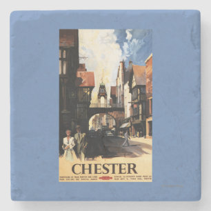 Straat Uitzicht met Clock Clock-rail met Couple & Stenen Onderzetter