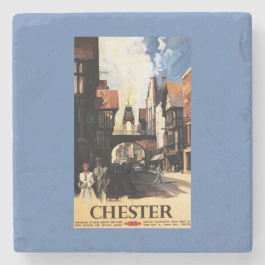 Straat Uitzicht met Clock Clock-rail met Couple &  Stenen Onderzetter (Voorkant)