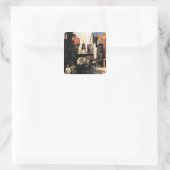 Straat Uitzicht met Clock Clock-rail met Couple & Vierkante Sticker (Tas)