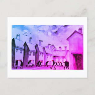 Straat uitzicht Waterverf Kunst Briefkaart