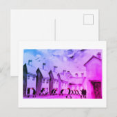 Straat uitzicht Waterverf Kunst Briefkaart (Voorkant / Achterkant)