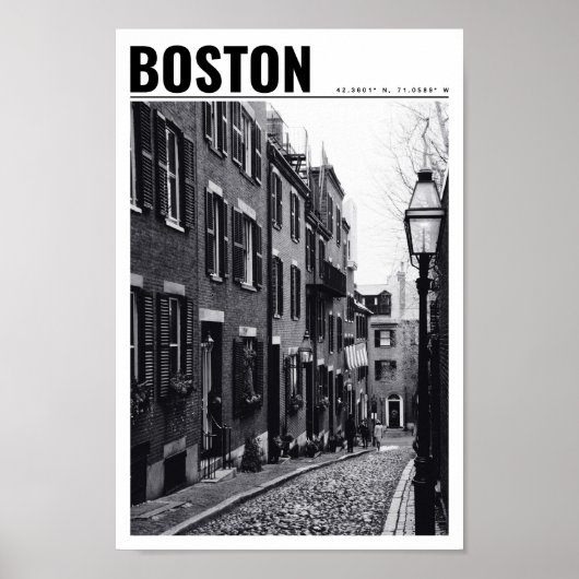 Straat van Boston Black en White Photography Poster (Voorkant)