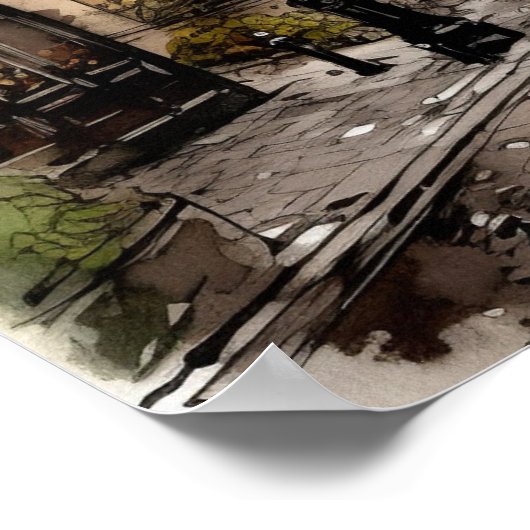 Straat van het Poster van de Waterverf van Parijs (Hoek)